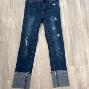 Monkey Ride Jeans - distressed cuffed straight leg jeans - size 7
